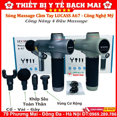 Súng Massage Cầm Tay LUCASS A67 Máy Massage Giảm Đau Mỏi Cơ Bắp Mát Xa Lưng Vai Cổ Gáy Matxa Toàn Thân