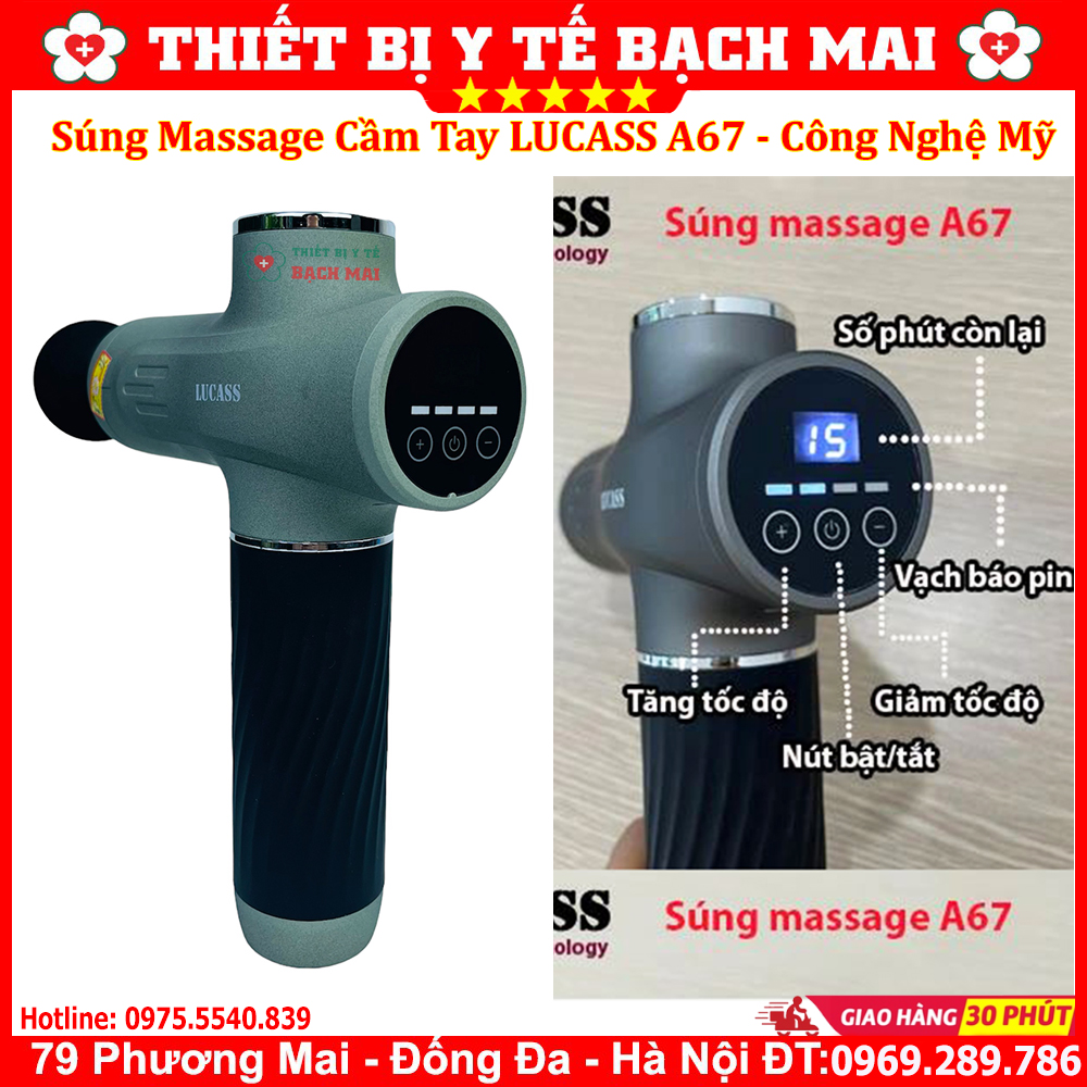 Súng Massage Cầm Tay LUCASS A67 Máy Massage Giảm Đau Mỏi Cơ Bắp Mát Xa Lưng Vai Cổ Gáy Matxa Toàn Thân