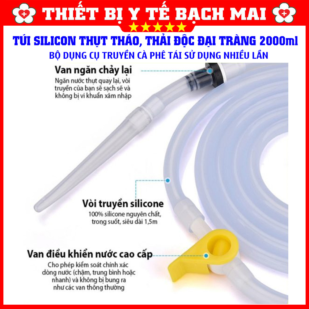 Túi Truyền Silicon Thải Độc Đại Tràng Cà Phê Enema 2000ml Sử Dụng Nhiều Lần Túi Truyền Silicon Thải Độc Đại Tràng Cà Phê Enema 2000ml Sử Dụng Nhiều Lần