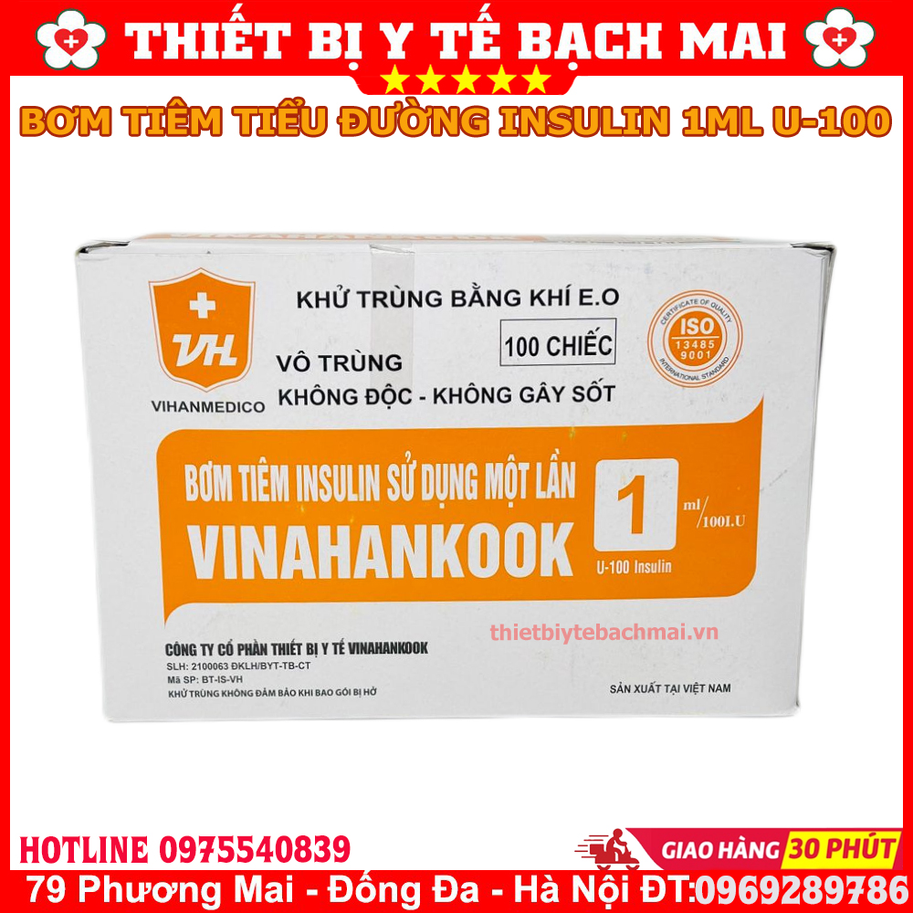 Bơm Tiêm Tiểu Đường 1ml Vinahankook U100 Hộp 100 Cái Bơm Tiêm Tiểu Đường 1ml Vinahankook U100 Hộp 100 Cái