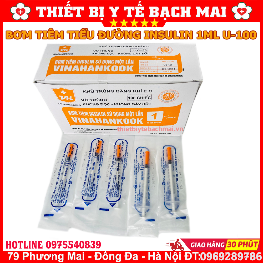 Bơm Tiêm Tiểu Đường 1ml Vinahankook U100 Hộp 100 Cái Bơm Tiêm Tiểu Đường 1ml Vinahankook U100 Hộp 100 Cái