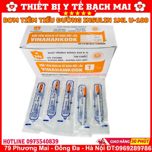 Bơm Tiêm Tiểu Đường 1ml Vinahankook U100 Hộp 100 Cái Bơm Tiêm Tiểu Đường 1ml Vinahankook U100 Hộp 100 Cái